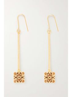 LOEWE Anagram gold-plated earrings Designer Gold-tone Earrings As Gift, Elegant Gold Earrings With Logo Charm, Designer Yellow Gold Drop Earrings, Designer Gold-tone Earrings For Formal Occasions, Designer Gold-tone Brass Jewelry, Luxury Dangle Earrings, Luxury Gold Earrings With Logo Charm, Luxury 14k Gold Earrings, Designer Pierced Dangle Jewelry