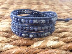 Sodalite Gemstone and Lucky Elephant Triple Wrap Vegan Bracelet Blue Spiritual Wrap Bracelet With Gemstone Beads, Spiritual Blue Gemstone Beads Wrap Bracelet, Spiritual Blue Wrap Bracelet With Gemstone Beads, Adjustable Hand-strung Blue Wrap Bracelet, Blue Wrap Bracelet With Natural Stones For Healing, Adjustable Bohemian Sodalite Jewelry, Hand Wrapped Waxed Cord Wrap Bracelet - Gift, Gift Hand Wrapped Waxed Cord Wrap Bracelet, Adjustable Sodalite Gemstone Beaded Bracelets