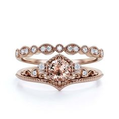 She's sure to say yes to this beautiful sparkler! Stuning! Artisan Modern Ring Art Deco 2.00 Carat Round Cut Morganite And Diamond Moissanite Crown Engagement Ring, Wedding Ring in10k Solid Rose Gold, Promise Rings, Anniversary Ring, Bridal Rings Set Size: 8.0.  Color: White.  Gender: female.  Age Group: adult. Trio Rings, Crown Engagement Ring, Morganite Wedding Rings, White Gold Promise Ring, Infinity Engagement Ring, Rose Gold Promise Ring, Moissanite Wedding Ring Set, Rings Anniversary, Trio Ring