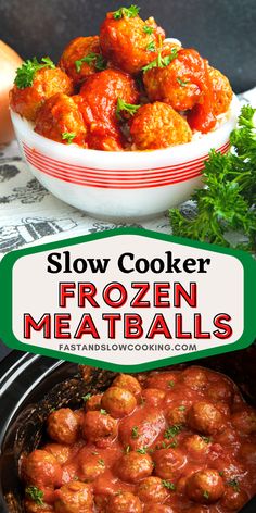 slow cooker frozen meatballs with text overlay