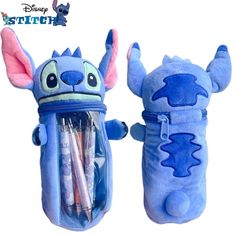 stitch plush toy with pencils and pens in it