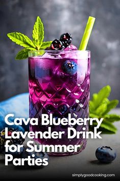 Looking for a cool drink for your next summer party? Try this refreshing Cava Blueberry Lavender Drink! It's easy to make and perfect for cooling down on a hot day. Everyone will love the unique taste of blueberries and lavender mixed with sparkling Cava. #SummerDrinks #CavaCocktail #BlueberryLavender #PartyDrinks #EasyRecipes #RefreshingDrink #SummerRecipes #DrinkIdeas #CocktailHour #SparklingWine Cava Drinks Recipe, Cava Blueberry Lavender Drink, Cava Cocktails, Lavender Recipe, Shrub Drink, Lavender Drink