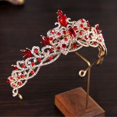 Accessories | Royal Queen Crown Headband Princess Tiara For Bride Quinceanera Headpiece Gift | Poshmark Royal Queen Crown, Red And Gold Quince, Quince Crown, Burgundy Crown, Tiara For Bride, Fantasy Crown, Quinceanera Crown, Red Quince, Crown Aesthetic