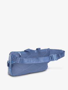 a blue fanny bag on a white background