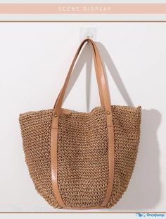 OrcaJump - Femmes Beige et Café Paille Beach Bag Tote Vintage Vacances Sac Solide Coloré Casual Woven Crochet Bag For Vacation, Casual Beige Straw Bag For Vacation, Casual Beige Bag Made Of Natural Fiber, Casual Beige Bags Made Of Natural Fiber, Casual Beige Bag In Natural Fiber, Casual Jute Shoulder Bag For The Beach, Casual Vacation Crochet Bag With Braided Handles, Casual Style Large Capacity Natural Fiber Shoulder Bag, Casual Crochet Bag With Braided Handles For Vacation