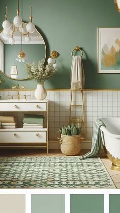 Add a touch of luxury with green and gold accents. This combination exudes elegance and sophistication. Perfect for a modern look and easy to find accessories.	small bathroom ideas green and gold, green and gold bathroom, green gold bathroom. #SmallBathroomIdeasGreen #GreenBathroom #EcoFriendlyDesign #SustainableLiving #GreenTileMagic #GreenWallsWonder #GreenVanityVibes #GreenAndWhiteHarmony #GreenPaintPerfection #GreenAndGoldGlam #GreenFloorFabulous #GreenAndBlackBoldness #GreenCabinetCharm #GreenAndBrownEarthiness #GreenBlackElegance Green Gold Bathroom, Green And Gold Bathroom, Light Green Bathrooms, Small Bathroom Ideas Green, Bathroom Ideas Green, Recycled Glass Countertops, Main Bathroom Ideas, Bathroom Green, Green Vanity