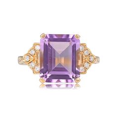 Lucille Ring - Estate Diamond Jewelry Elegant Purple Baguette Cut Amethyst Ring, Elegant Purple Amethyst Baguette Cut Ring, Luxury Purple Amethyst Rectangular Ring, Luxury Purple Rectangular Amethyst Ring, Luxury Amethyst Ring Emerald Cut, Luxury Purple Amethyst Ring, Rectangular Shape, Luxury Emerald Cut Amethyst Ring, Luxury Emerald Cut Amethyst Ring For Formal Occasions, Luxury Emerald-cut Amethyst Ring For Formal Events