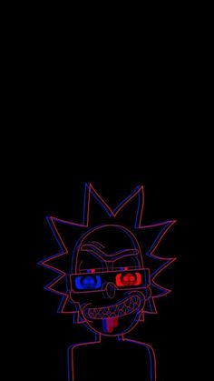 a drawing of a person with red glasses and a black background is shown in the dark