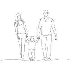 a man and woman holding hands with a small child in front of them, while standing next to each other