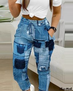 Olivia Mark - Cuffed Drawstring Pants with Plaid Pattern Junior Pants, Casual Bottoms, Drawstring Jogger, Cuffed Pants, Camouflage Print, Denim Shirt Dress, Printed Drawstring, Ankle Length Pants, Printed Denim