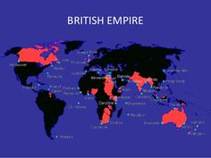 the british empire map with all its major cities and their respective locations in red, blue, and black