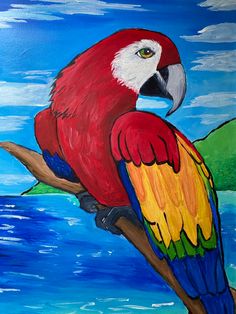 a painting of a parrot perched on a branch