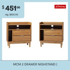 two wooden nightstands with the price $ 45 each