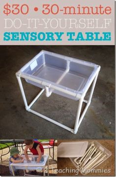 the diy table is made out of plastic and has two trays on it