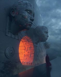 a man standing in front of a giant sculpture