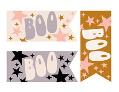 two banners with stars and the word boo on them