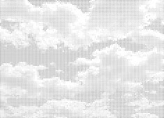 a black and white photo of clouds in the sky with halftone dots on it