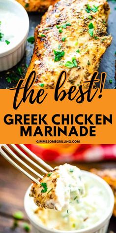 the best greek chicken marinade is served with sour cream and parsley