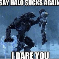 an image of a man doing tricks in the air with text that reads, say halo sucks again i dare you