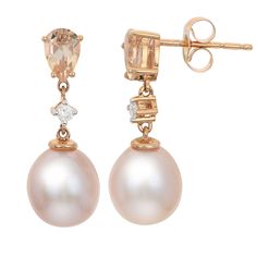 Beautifully complemented by diamond accents and a pear-shaped morganite gemstones, these PearLustre by Imperial cultured pearl earrings lend a touch of elegance to any outfit. Beautifully complemented by diamond accents and a pear-shaped morganite gemstones, these PearLustre by Imperial cultured pearl earrings lend a touch of elegance to any outfit.  Metal: 14k rose gold Backings: post Packaging: boxed Finish: polished Length: 0.9 in.STONE DETAILS Stone type: morganite Total weight: 3/4 ct. Cent Formal Morganite Teardrop Jewelry, Pearl Drop Earrings Wedding, Morganite Earrings, Morganite Diamond, Makeup Eye Looks, Rose Gold Pink, Pink Gemstones, Pink Pearl, Pearl Drop Earrings