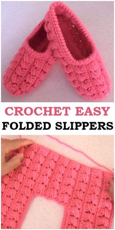 crochet easy folded slippers with text overlay