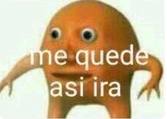 an orange cartoon character with hearts on it's head and the words me quede asi ira