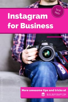 a man sitting on a couch with a camera in his hand and the words instagram for business above him