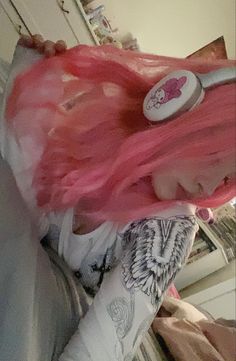 Pink Hair Bangs, White And Pink Hair Aesthetic, Pink Hair With Raccoon Tail, Dyed Pink Hair Aesthetic, Pink Emo Hair, Pink Egirl, Alt Pink Hair