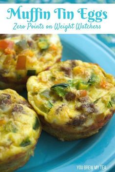 the muffin tin eggs are ready to be eaten on weight watcher's plate