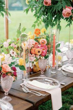 Reception Head Table Floral Arrangement Pink Orange Yellow Flowers, Pink Orange Yellow Wedding Flowers, Pink Yellow Orange Wedding, Head Table Floral Arrangement, Pink Orange Yellow Wedding, Orange Summer Wedding, Wedding Flowers Peach, Head Table Flowers, Pink Yellow Weddings