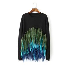 Female Casual O-Neck Knitted Sweater With Tassels - Zorket Bohemian Black Sweater For Fall, Black Bohemian Sweater For Fall, Fall Bohemian Black Sweater, Spring Long Sleeve Sweater With Fringe, Spring Fringe Long Sleeve Sweater, Spring Long Sleeve Fringe Sweater, Spring Long Sleeve Sweater With Tassels, Long Sleeve Knit Sweater With Tassels, Pullovers For Women