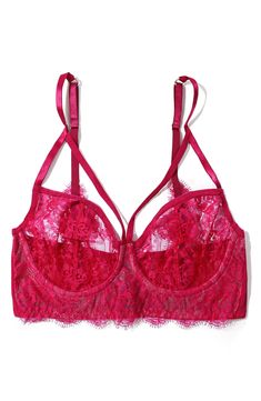 This underwire bra is softened by sweet eyelash lace edges and designed with a strappy silhouette that evokes edgy flair. Partially lined 100% nylon Hand wash, dry flat Made in the USA Lace Edges, Worlds Collide, Lace Underwire, Pink Sale, Prabal Gurung, Balconette Bra, Lace Edging, Underwire Bra, Modern Luxury