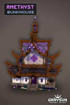 an image of a building made out of pixellated materials and text that reads, amethyst bunkhouse