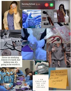 the collage shows images of people in scrubs and medical garb, with text that reads nursing school