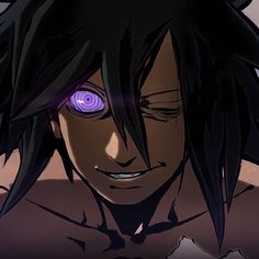 an anime character with purple eyes and black hair