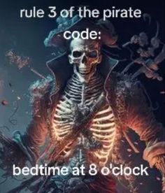 a skeleton sitting on top of a chair next to a fire place with the caption's code bedtime at 8 o'clock