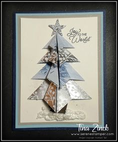 an origami christmas tree card made with the stampin'it up technique