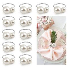 PRICES MAY VARY. PACKAGE - Set of 12 pearl napkin holders, Inner diameter: approx.1.6 inches. ELEGANT LOOKING - Nice finish to your dinner table decor, classy design perfectly match any of the napkins, table settings and accessories. LUSTROUS PEARLS - Pearls symbolize purity, beauty, sincerity. These napkin rings will be a perfect choice when hosting a dinner for guest or families. WELL-CRAFTED - Imported alloys, the rings are made of quality metel, anti-rust workmanship ensure long-term use. Pe Pearl Napkin Rings, Elegant Napkin Rings, Gold Napkin Rings, Diner Decor, Gold Napkins, Silver Napkin Rings, Ring Holders, Dinner Table Decor, Dinner Decoration