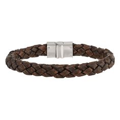 Made from woven brown leather, this men's bracelet is a classic complement to your stylish look. Made from woven brown leather, this men's bracelet is a classic complement to your stylish look. Length: 8.75 in. Metal: stainless steel Finish: polished Packaging: boxed Please note, due to the high value of this item, a signature may be required upon delivery. Size: One Size. Color: Multicolor. Gender: male. Age Group: adult. Brown Leather Braided Bracelet As Gift, Brown Leather Braided Bracelet, Brown Braided Leather Bracelets, Masculine Adjustable Braided Leather Bracelet, Masculine Adjustable Braided Bracelets With Leather Strap, Brown Leather Strap Wristband For Everyday, Classic Adjustable Brown Bracelets, Brown Leather Braided Jewelry, Brown Braided Leather Jewelry