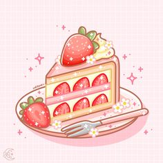 a piece of cake with strawberries on top