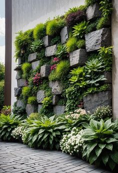 a wall with plants growing on the side of it