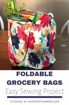 the foldable grocery bag sewing project is easy to sew, and it's perfect for beginners