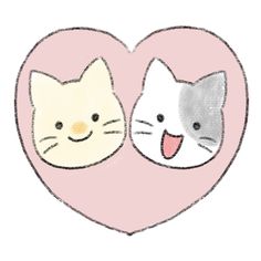 two cats in a heart shaped frame with one cat sticking its tongue out to the other