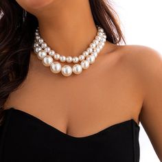 Material: Imitation pearl Color: White K 4162 Fashion Element: Round Style: Europe and America Multi Layer Necklace Beads, Large Pearl Necklace, Bridal Party Jewelry, Picture Necklace, Big Pearl, Pearl Choker Necklace, Watches Women Fashion, Beaded Choker Necklace, Collars For Women