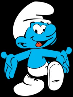 the smurfs cartoon character with his arms out and eyes wide open, sitting down