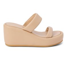 Vegan two band padded wedge sandal. Synthetic upper, Slip on for easy entry,3.5\ wedge heel, Open round toe, Padded insole, Man made outsole | Women's Coconuts by Matisse Unique Wedge Sandals in Natural Size 11 Platform Wedge Sandals, Platform Wedge, Casual Sandals, Wedge Sandal, Platform Wedges, Synthetic Leather, Wedge Heels, Step Up, Wedge Sandals