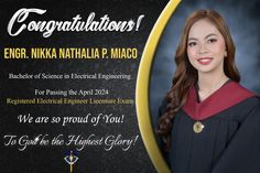 an image of a woman in graduation gown with congratulations card for her teacher, nika nathan p maco