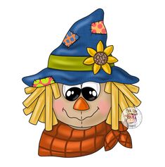 a scarecrow wearing a blue hat and scarf