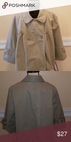 FRENCH CUFF PEACOAT NWOT Tan khaki style peacoat, hits at hip-almost cropped. 3/4 bell sleeves. French cuff Jackets & Coats Pea Coats Khaki Style, French Cuff, Khaki Fashion, Pea Coats, Denim Button Up, Bell Sleeves, Button Up Shirts, Jackets & Coats, Cuff