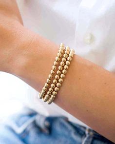 5mm Gold Bead Bracelet - Zoe Lev Jewelry Gold Bead Bracelet, Bead Collection, Arm Party, Gold Bead Bracelets, Personalized Necklace, Bracelet Stack, Bead Bracelet, Bracelet Sizes, Gold Beads